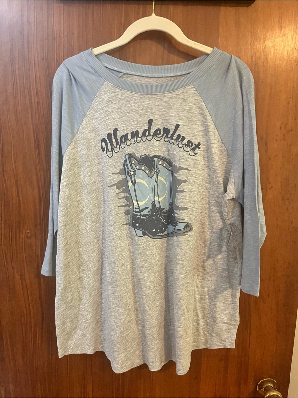 Torrid  Graphic Raglan Tee - Light Blue & Heather Gray NWT 1x